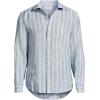 Lands’ End Men’s Long Sleeve Linen Shirt(Baltic Teal/White Stripe)