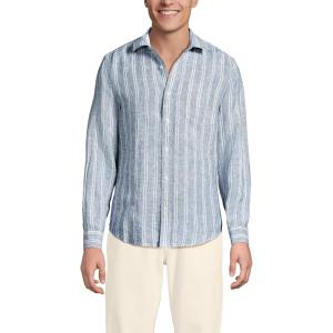 Lands’ End Men’s Long Sleeve Linen Shirt(Baltic Teal/White Stripe)