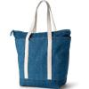 Lands’ End Solid Long Handle Zip Top Canvas Tote Denim Blue Large Long Handle
