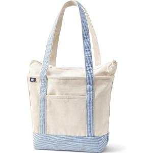 Lands’ End Natural Long Handle Zip Top Canvas Tote Natural/blue/white Stripe Medium Long Handle