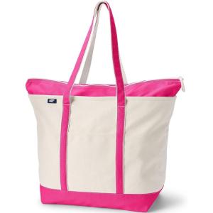 Lands’ End Natural Long Handle Zip Top Canvas Tote Natural/hot Pink X-Large Long Handle