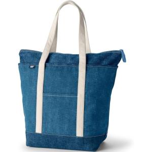 Lands’ End Solid Long Handle Zip Top Canvas Tote Denim Blue Large Long Handle