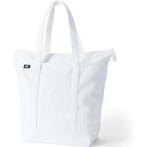 Lands’ End Solid Long Handle Zip Top Canvas Tote White Large Long Handle