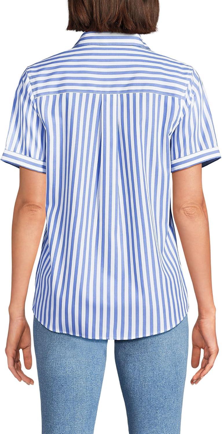 imageLands End Womens Short Sleeve No Iron ShirtClear Blue Refined Stripe