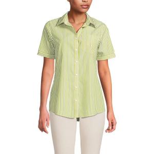 Lands’ End Women’s Short Sleeve No Iron Shirt(Bright Lime/White Stripe)
