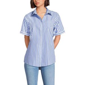 Lands’ End Women’s Short Sleeve No Iron Shirt(Clear Blue Refined Stripe)
