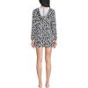 Lands’ End Women’s Cotton Jersey Long Sleeve Hooded Swim Cover-up Dress(Black/White Vine Floral)