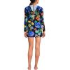 Lands’ End Women’s Cotton Jersey Long Sleeve Hooded Swim Cover-up Dress(Navy/Exploded Poppy Floral)