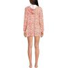 Lands’ End Women’s Cotton Jersey Long Sleeve Hooded Swim Cover-up Dress(Orange Mini Tropic Leaves)