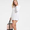 Lands’ End Women’s Cotton Jersey Long Sleeve Hooded Swim Cover-up Dress(White)