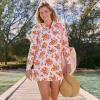 Lands’ End Women’s Cotton Jersey Long Sleeve Hooded Swim Cover-up Dress(White Spring Floral)