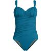 Lands’ End Women’s Smoothing Sweetheart Shirred One Piece(Paradise Teal)
