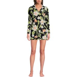 Lands’ End Women’s Cotton Jersey Long Sleeve Hooded Swim Cover-up Dress(Hibiscus Floral/Black)