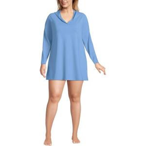 Lands’ End Women’s Cotton Jersey Long Sleeve Hooded Swim Cover-up Dress(Lake Blue)