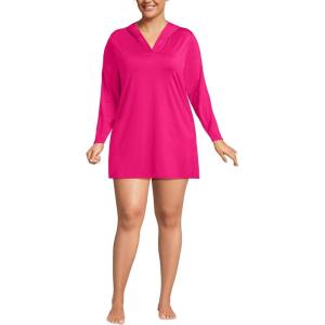 Lands’ End Women’s Cotton Jersey Long Sleeve Hooded Swim Cover-up Dress(Riviera Rose)