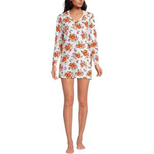 Lands’ End Women’s Cotton Jersey Long Sleeve Hooded Swim Cover-up Dress(White Spring Floral)