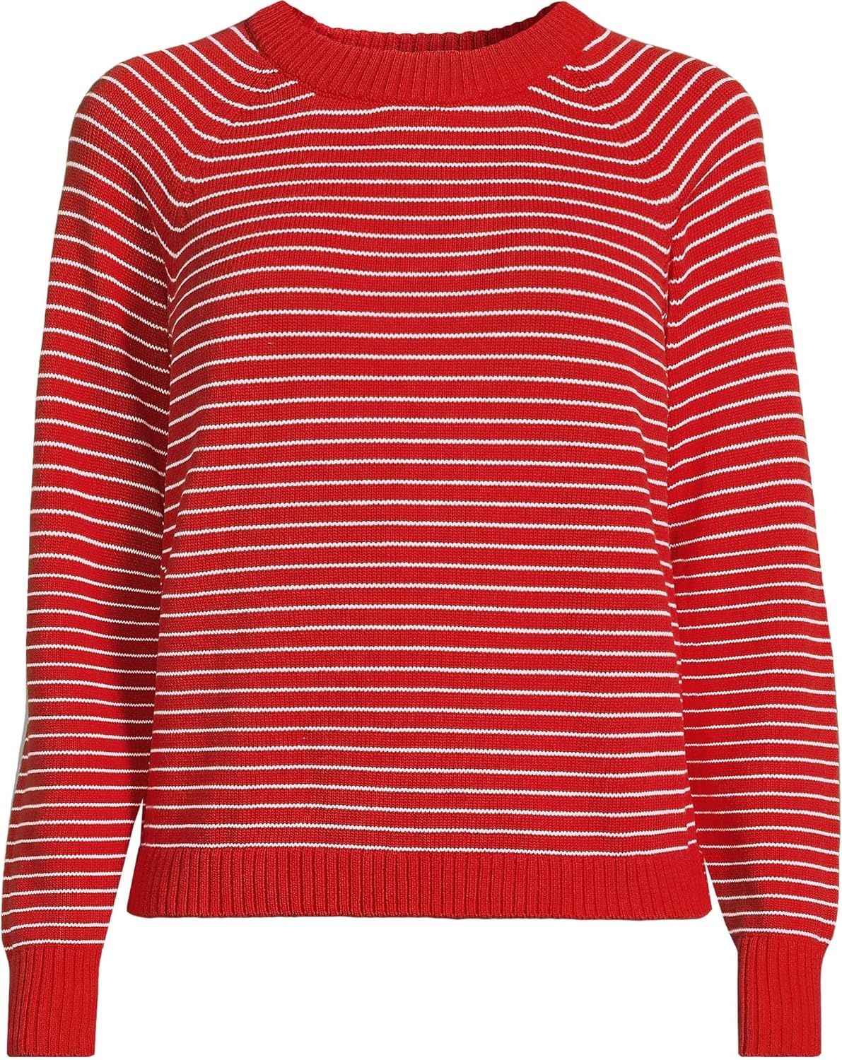 imageLands End Womens Drifter Jacquard Raglan Crew Neck SweaterCompass RedIvory Mini Stripe