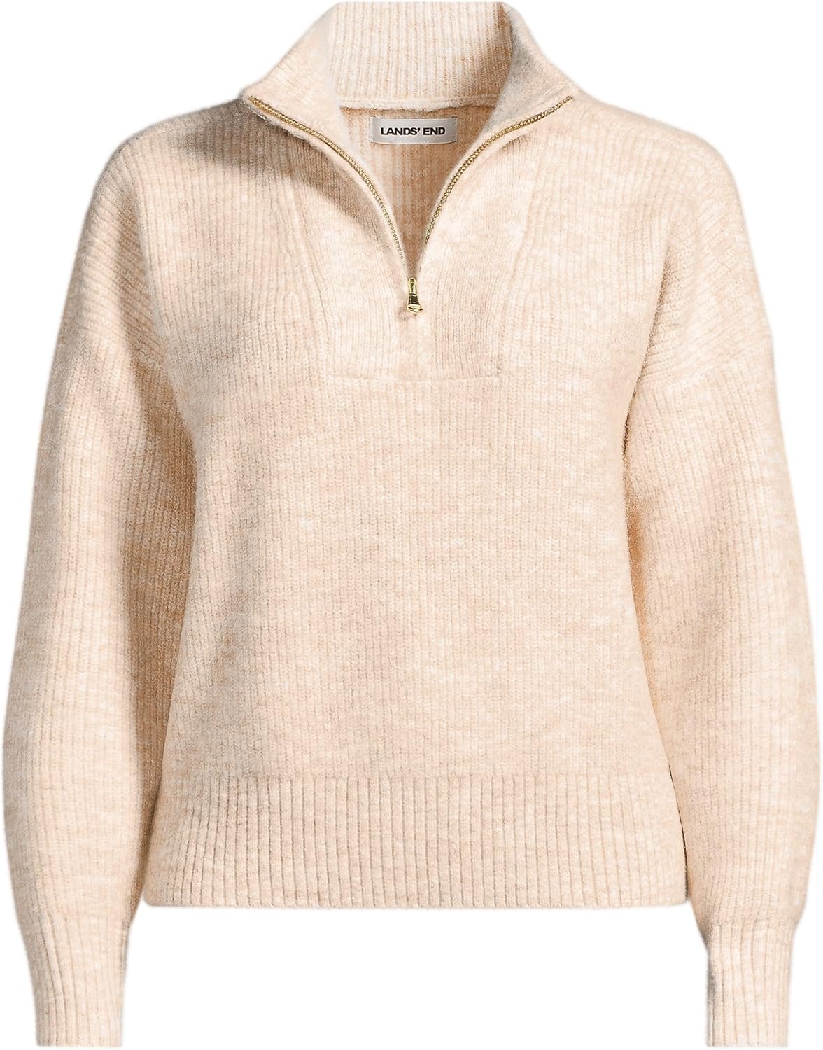 imageLands End Womens Fuzzy Wedged Quarter Zip SweaterLight Champagne Heather