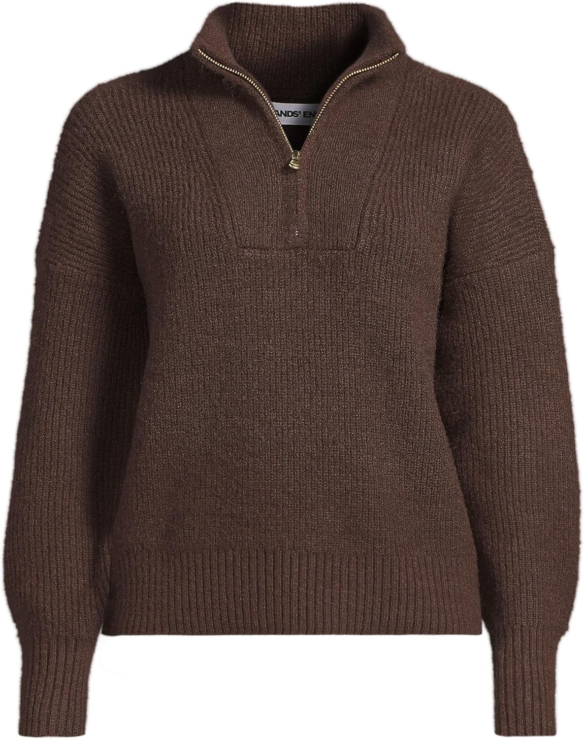 imageLands End Womens Fuzzy Wedged Quarter Zip SweaterRich Coffee