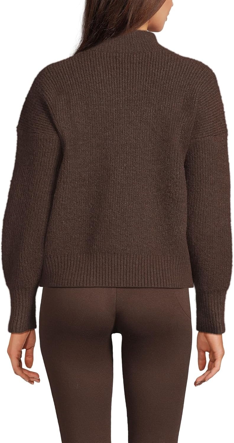 imageLands End Womens Fuzzy Wedged Quarter Zip SweaterRich Coffee