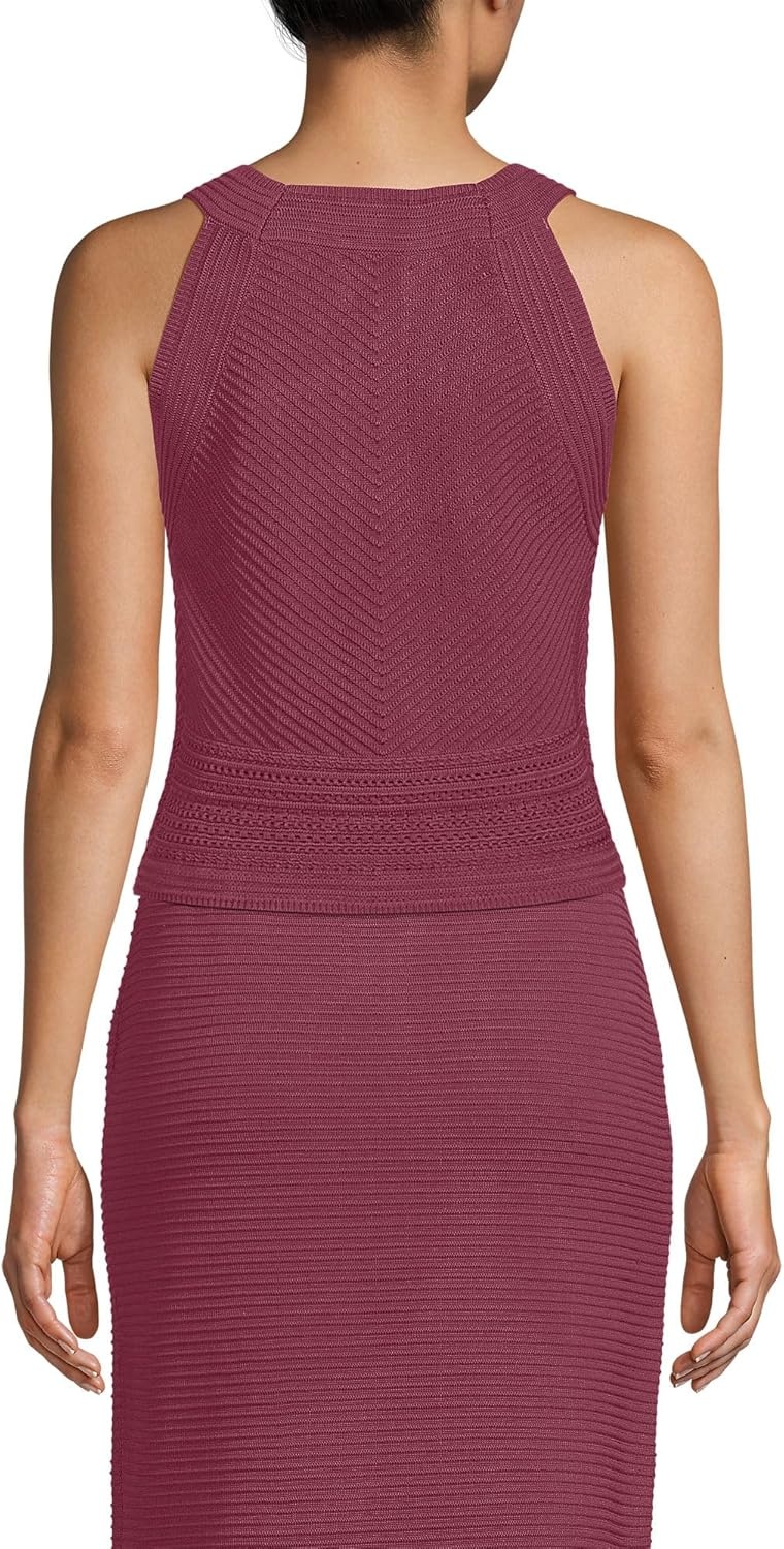 imageLands End Womens Gassed Cotton Pointelle Halter Top Sweater Set Top