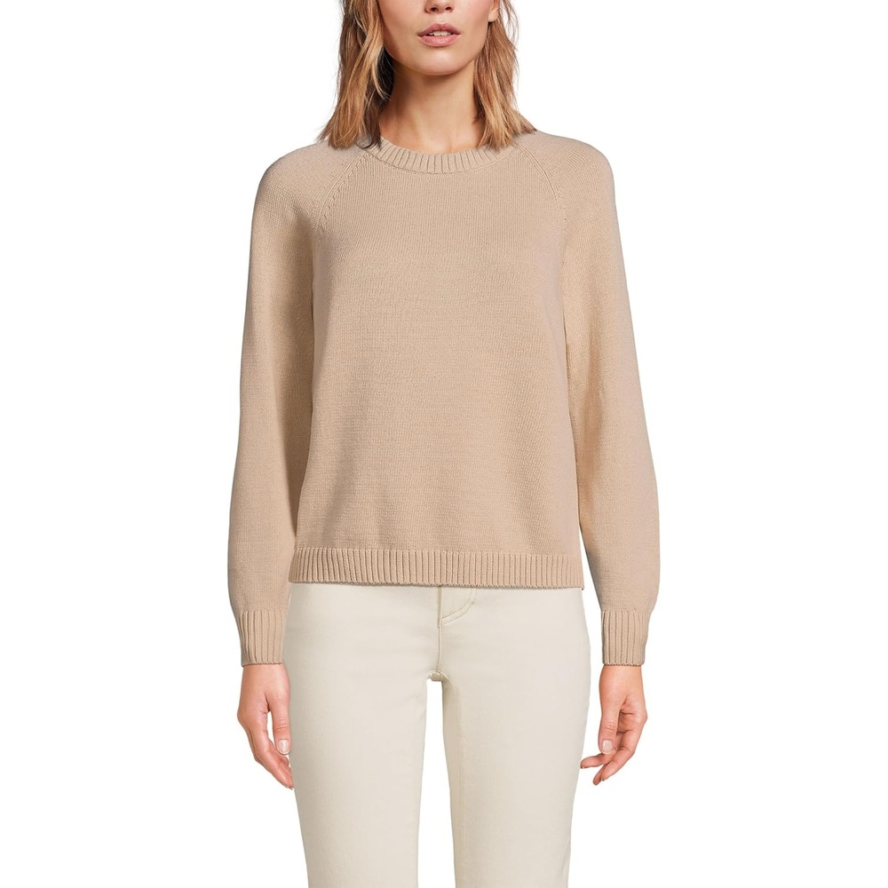 imageLands End Womens Drifter Jacquard Raglan Crew Neck SweaterChampagne
