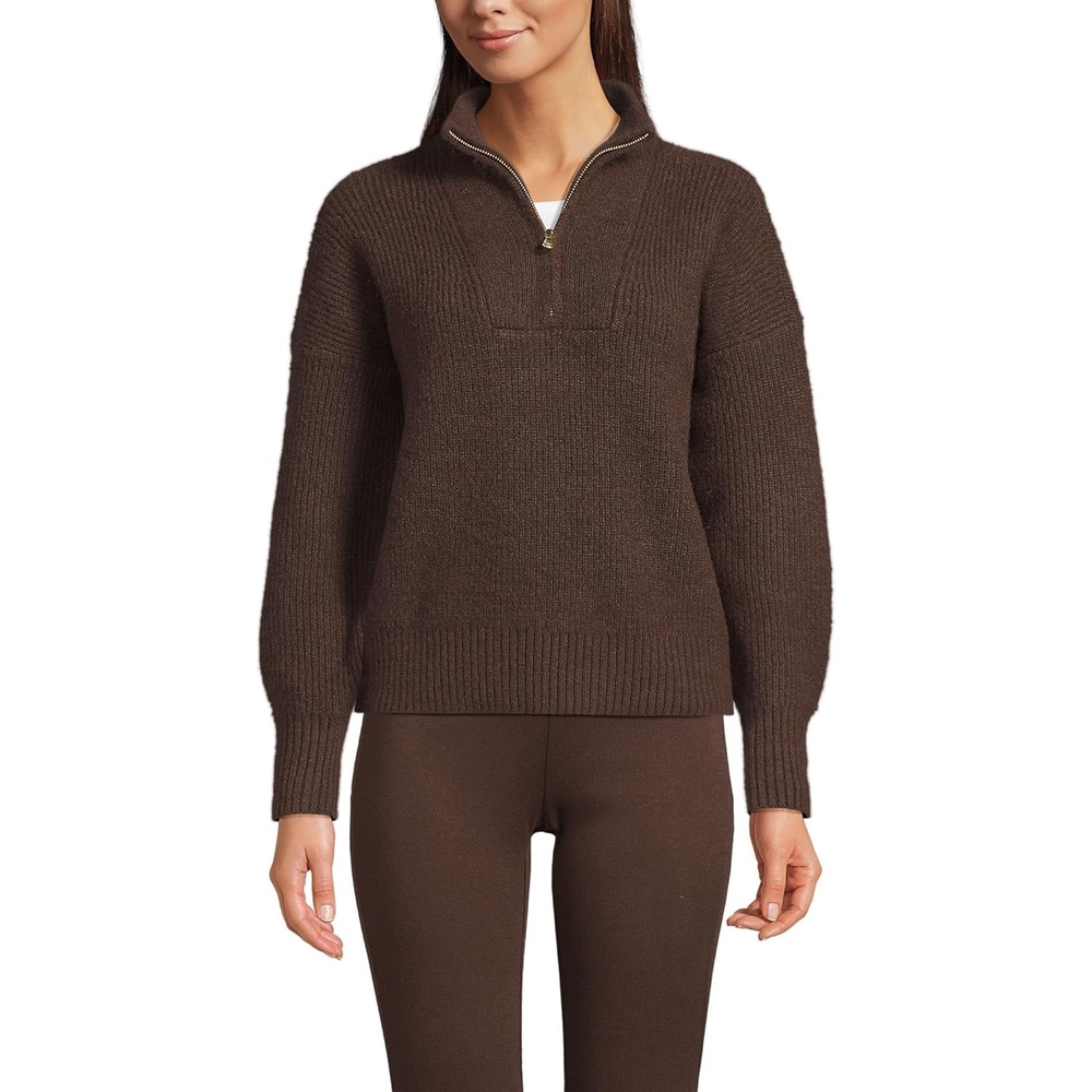 imageLands End Womens Fuzzy Wedged Quarter Zip SweaterRich Coffee