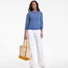 Lands’ End Women’s Drifter Jacquard Raglan Crew Neck Sweater(Lapis/Ivory Mini Stripe)