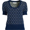 Lands’ End Women’s Fine Gauge Cotton Jacquard Scoop Neck Sweater(Deep Sea Navy Floral Jacquard)