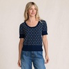 Lands’ End Women’s Fine Gauge Cotton Jacquard Scoop Neck Sweater(Deep Sea Navy Floral Jacquard)