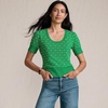 Lands’ End Women’s Fine Gauge Cotton Jacquard Scoop Neck Sweater(True Green Floral Jacquard)