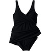 Lands’ End Women’s SlenderSuit V-Neck Wrap Swim Dress One Piece Swimsuit Adjustable Straps(Black)