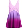 Lands’ End Women’s SlenderSuit V-Neck Wrap Swim Dress One Piece Swimsuit Adjustable Straps(Crimson Rose/Purple Ombre)