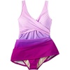 Lands’ End Women’s SlenderSuit V-Neck Wrap Swim Dress One Piece Swimsuit Adjustable Straps(Crimson Rose/Purple Ombre)