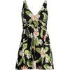 Lands’ End Women’s SlenderSuit V-Neck Wrap Swim Dress One Piece Swimsuit Adjustable Straps(Hibiscus Floral/Black)