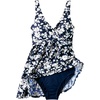 Lands’ End Women’s SlenderSuit V-Neck Wrap Swim Dress One Piece Swimsuit Adjustable Straps(Navy Blossom Floral)