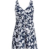 Lands’ End Women’s SlenderSuit V-Neck Wrap Swim Dress One Piece Swimsuit Adjustable Straps(Navy Blossom Floral)