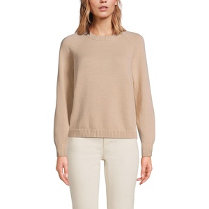 Lands’ End Women’s Drifter Jacquard Raglan Crew Neck Sweater(Champagne)
