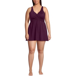 Lands’ End Women’s SlenderSuit V-Neck Wrap Swim Dress One Piece Swimsuit Adjustable Straps(Dark Wine)