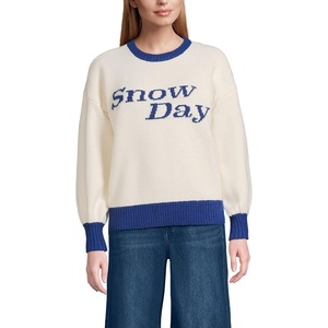 Lands’ End Women’s Ultrasoft Placed Jacquard Jersey Crew Neck Sweater(Snow Day/Ivory)