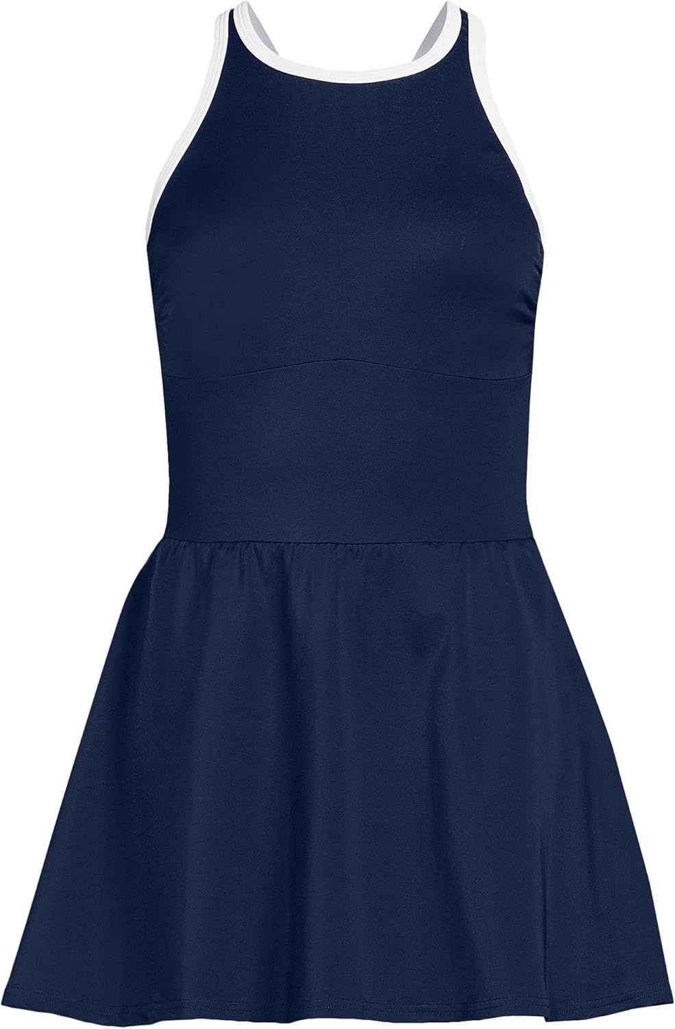 imageLands End Womens DCup Tugless High Neck Swim Dress SwimsuitDeep Sea NavyWhite