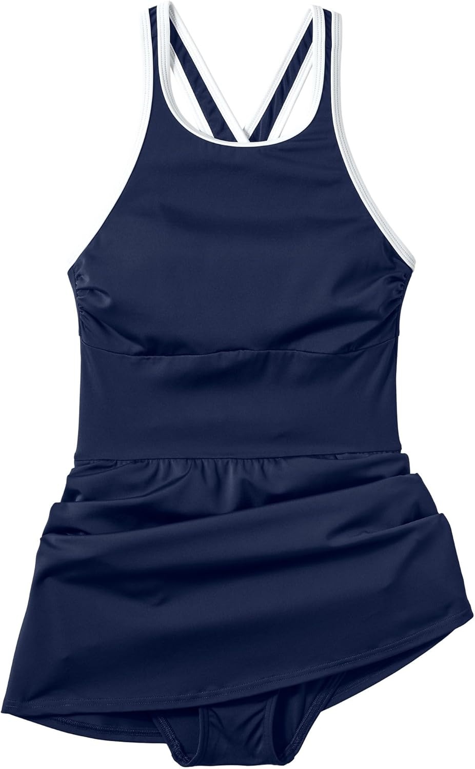 imageLands End Womens DCup Tugless High Neck Swim Dress SwimsuitDeep Sea NavyWhite