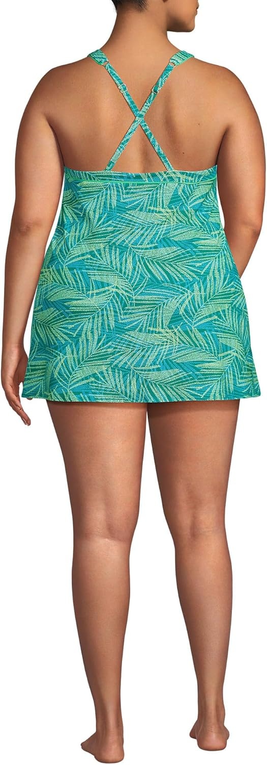 image:imageLands End Womens High Neck Swim Dress SwimsuitEmerald Stipple Palm