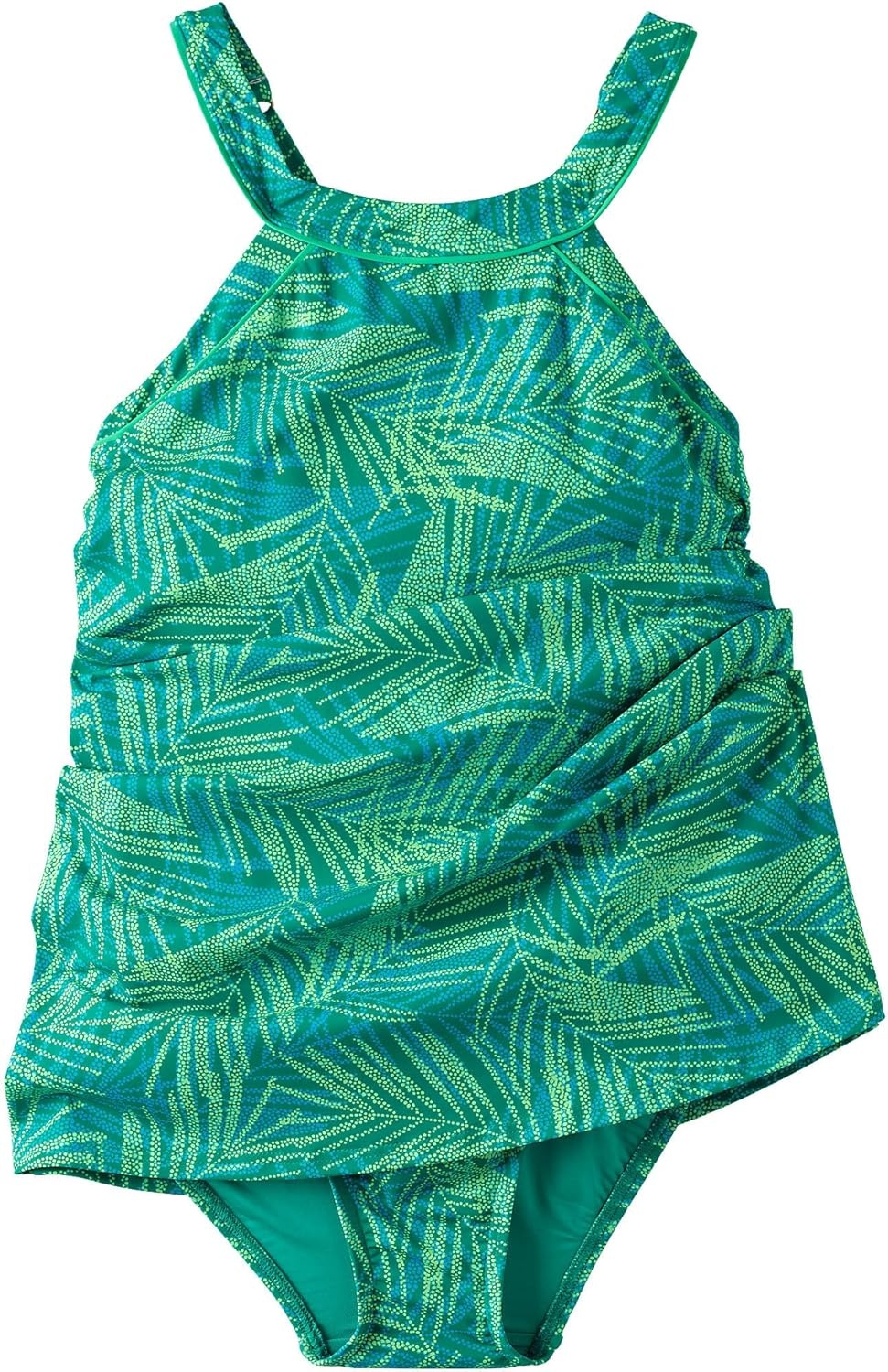 image:imageLands End Womens High Neck Swim Dress SwimsuitEmerald Stipple Palm