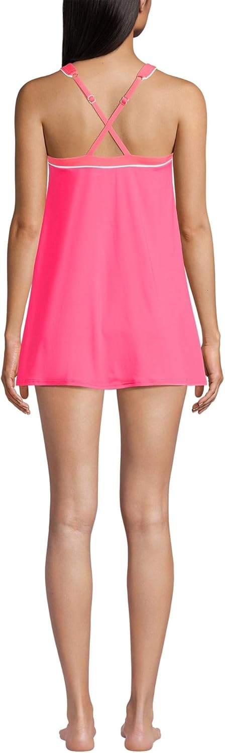 image:imageLands End Womens High Neck Swim Dress SwimsuitRouge PinkWood Lily