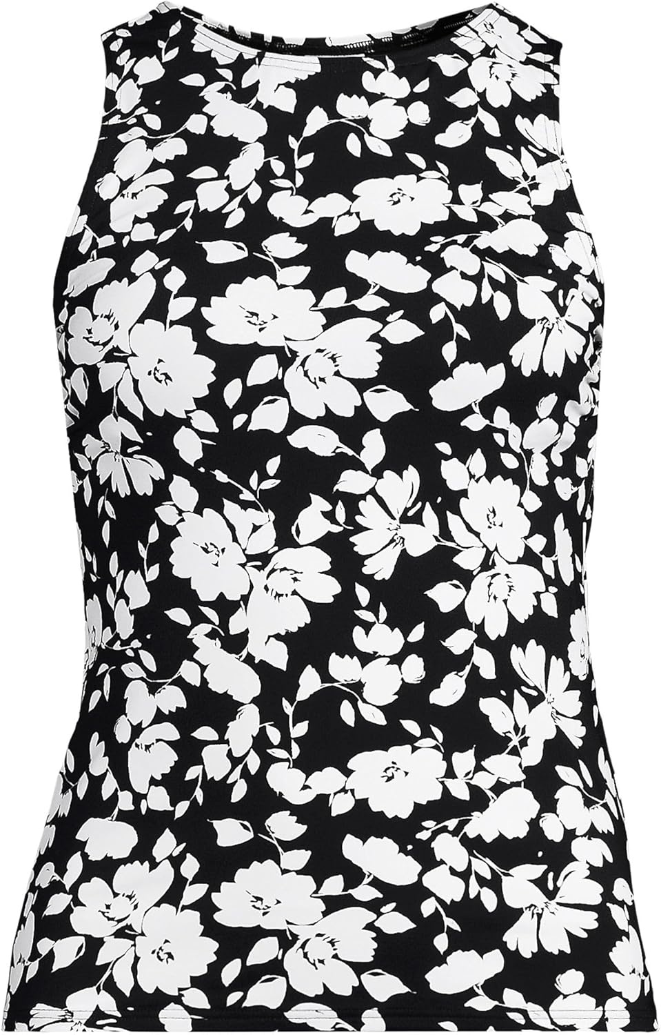 imageLands End Womens High Neck UPF 50 Modest Tankini Top SwimsuitBlack Blossom Floral