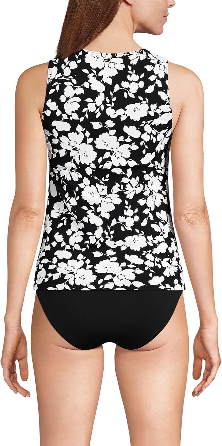 imageLands End Womens High Neck UPF 50 Modest Tankini Top SwimsuitBlack Blossom Floral