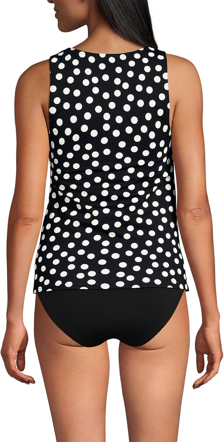 imageLands End Womens High Neck UPF 50 Modest Tankini Top SwimsuitBlackEgret White Tossed Dots