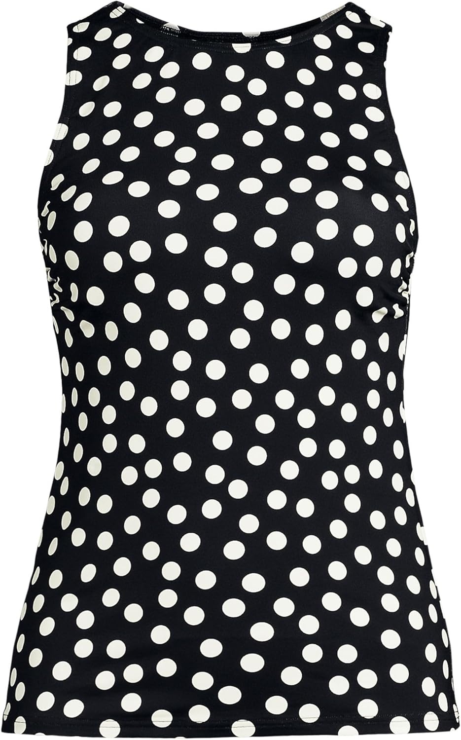 imageLands End Womens High Neck UPF 50 Modest Tankini Top SwimsuitBlackEgret White Tossed Dots