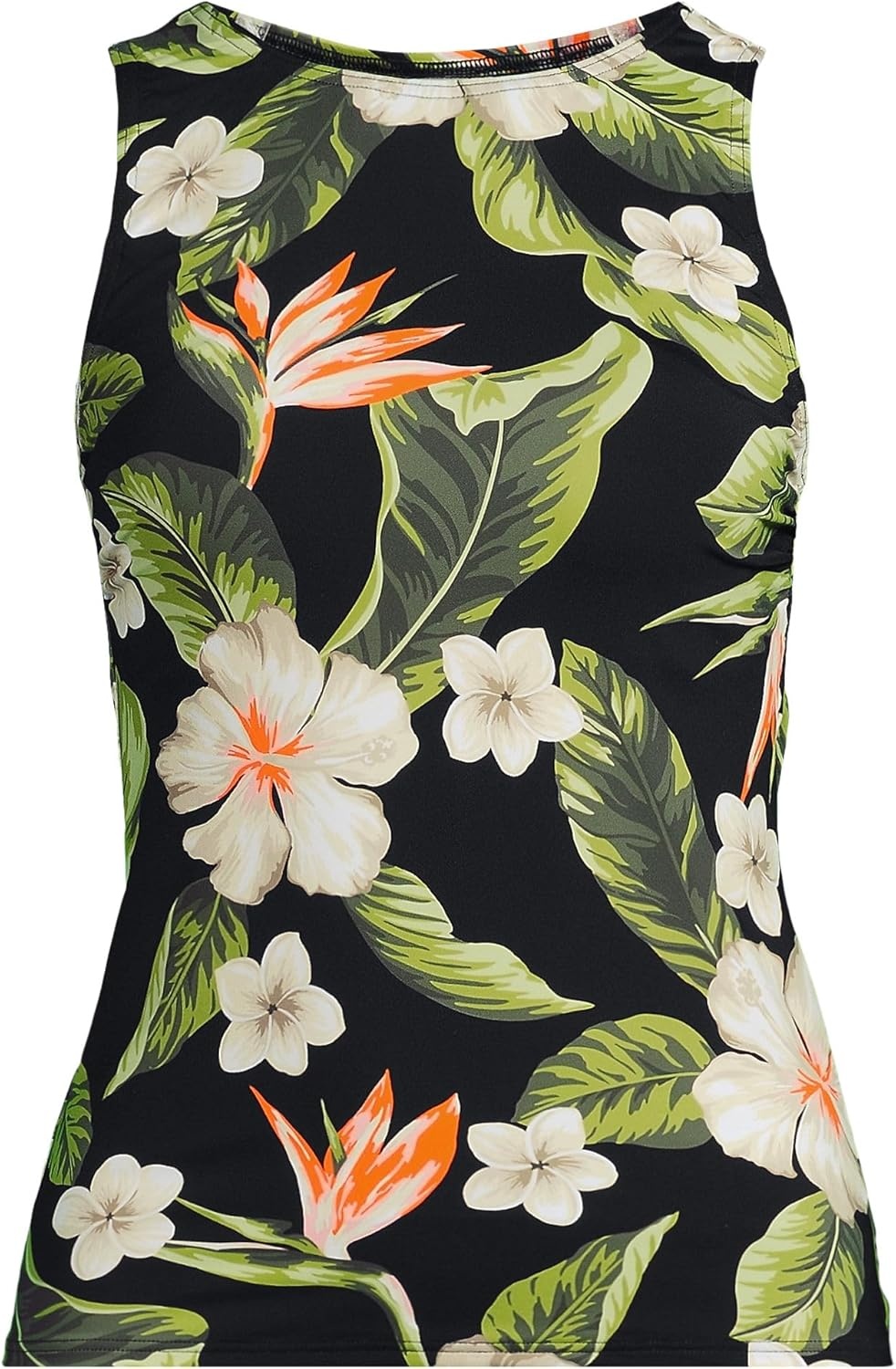 imageLands End Womens High Neck UPF 50 Modest Tankini Top SwimsuitHibiscus FloralBlack